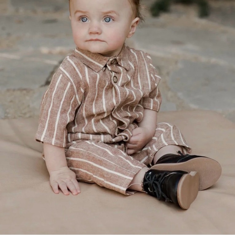 Rylee + Cru Brown Striped Baby Romper